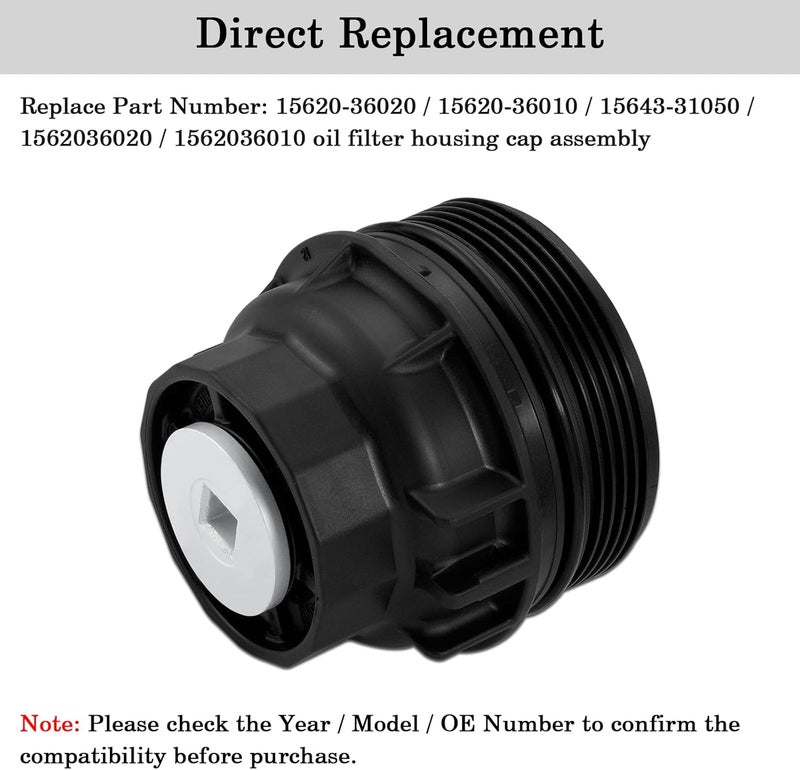 FOXSTAR 15620-36020 Oil Filter Housing Cap Assembly With Oil Plug Drain, Fit for Toyota Camry, Tacoma, Highlander, RAV4, Avalon, Sienna, Venza & Lexus, Replace 15620-36010 - Image 3